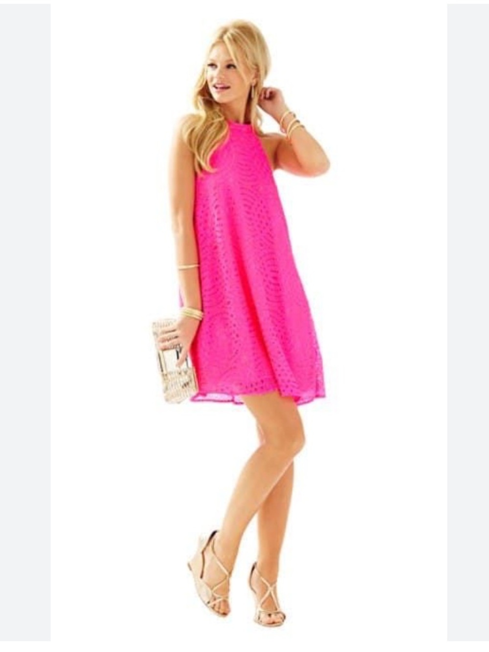 Lilly Pulitzer Hot Pink Lace Halter Racer Back Quinn Mini Dress Size XL